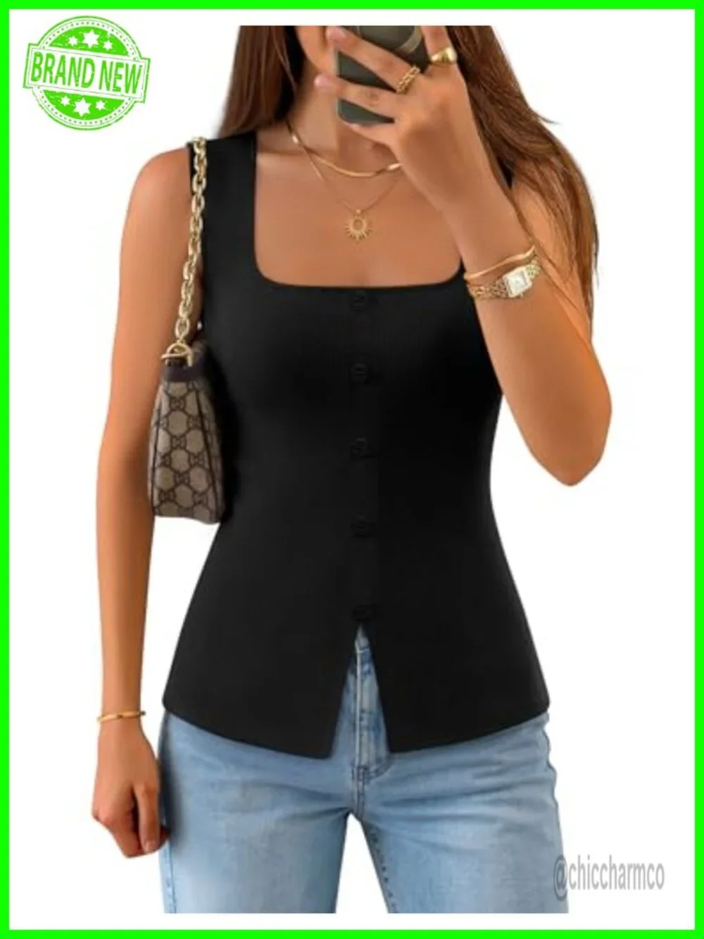 Sleeveless Square Neck Knit Sweater Vest Top, Ribbed Stretchy